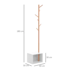 Perchero de pie Homcom con zapatero 6 ganchos blanco/natural 180x40x30 cm