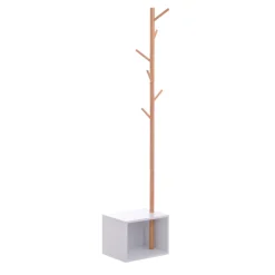 Perchero de pie Homcom con zapatero 6 ganchos blanco/natural 180x40x30 cm