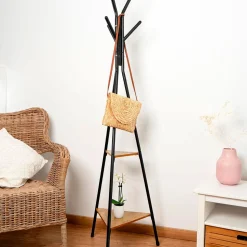 Perchero de pie MOA Vinthera 5 colgadores + 2 estantes negro 180 cm