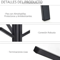Perchero de pie Petter estante + 9 ganchos negro 180x45x45 cm