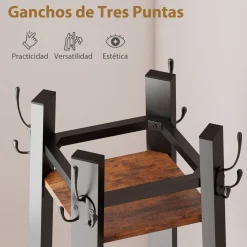 Perchero de pie Rei Homcom 4 estantes con 8 ganchos marrón oscuro 179x34,8 cm