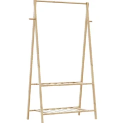 Perchero Glaciar plegable 2 estantes natural 150,5x96x45,5 cm