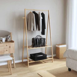 Perchero Glaciar plegable 2 estantes natural 150,5x96x45,5 cm