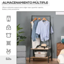 Perchero Granada Homcom con 2 estantes negro/natural 149x64x42,5 cm
