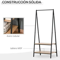 Perchero Granada Homcom con 2 estantes negro/natural 149x64x42,5 cm