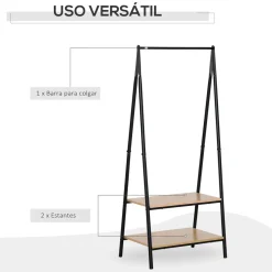 Perchero Granada Homcom con 2 estantes negro/natural 149x64x42,5 cm