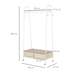 Perchero Homcom estantes + cajones blanco 185x99x47 cm