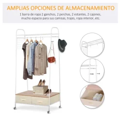 Perchero Homcom estantes + cajones blanco 185x99x47 cm