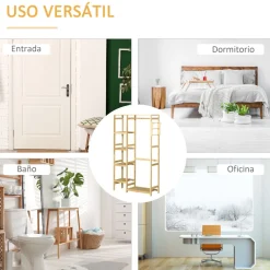 Perchero Homcom Natur 4 estantes + barra para colgar + colgador natural 155x90x30 cm
