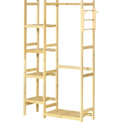 Perchero Homcom Natur 4 estantes + barra para colgar + colgador natural 155x90x30 cm