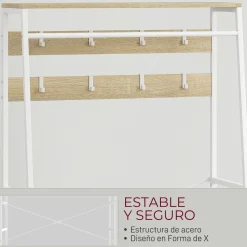 Perchero Kenzo Homcom 8 ganchos con 2 cajones blanco/natural 180,5x80x30 cm
