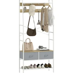 Perchero Kenzo Homcom 8 ganchos con 2 cajones blanco/natural 180,5x80x30 cm