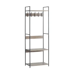 Perchero Lancaster con 5 ganchos y estantes negro/natural 176x59,7x40 cm