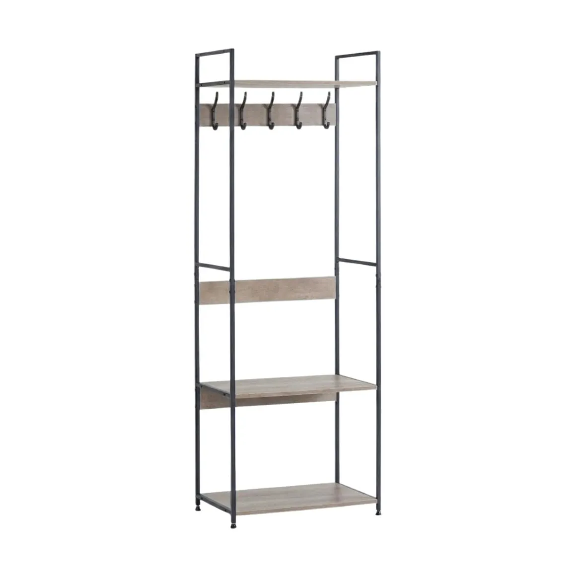 Perchero Lancaster con 5 ganchos y estantes negro/natural 176x59,7x40 cm