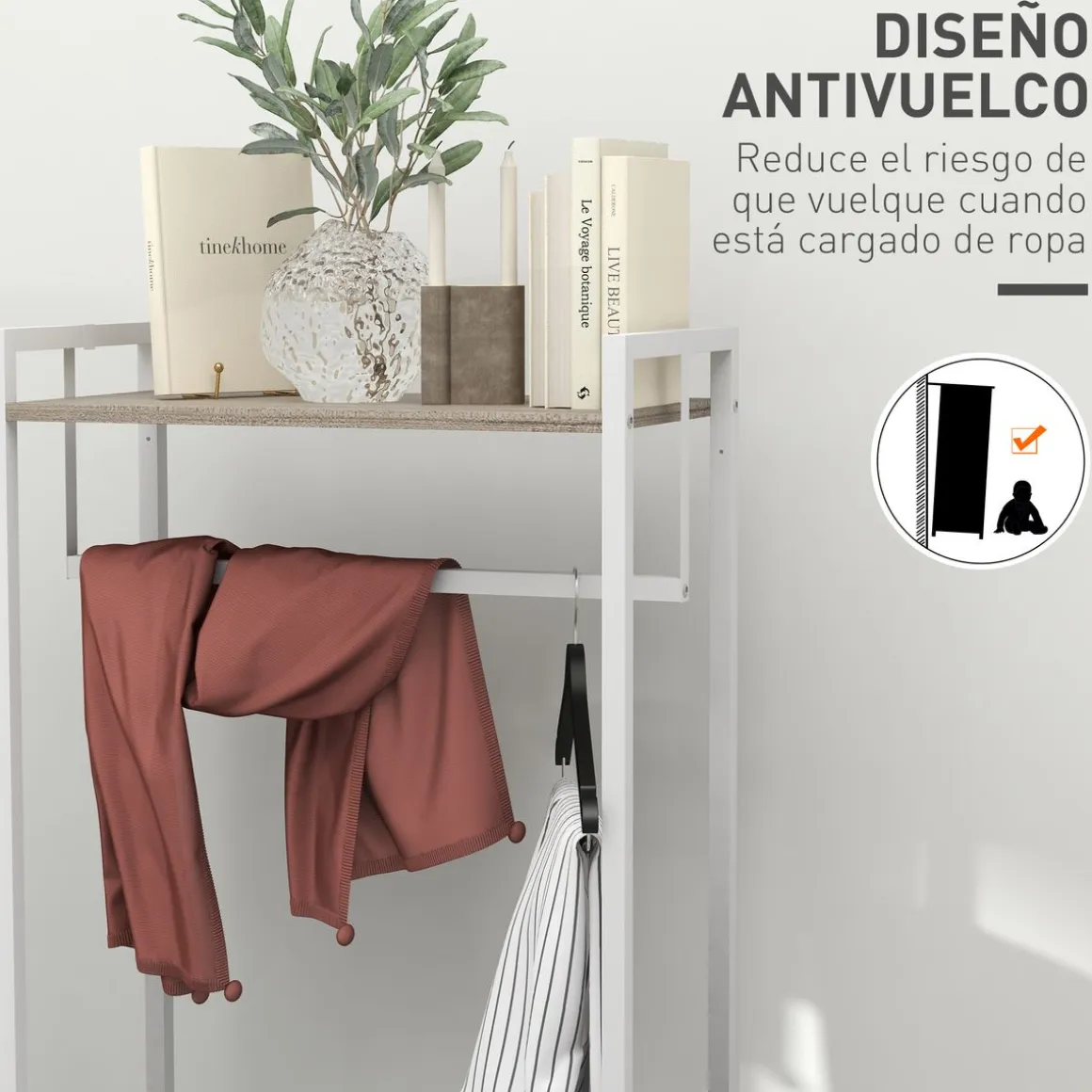 Perchero Less Homcom 3 cajones de tela + estante + barra natural 178x58,5x30 cm