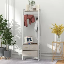 Perchero Less Homcom 3 cajones de tela + estante + barra natural 178x58,5x30 cm