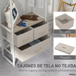 Perchero Less Homcom 3 cajones de tela + estante + barra natural 178x58,5x30 cm