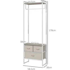 Perchero Less Homcom 3 cajones de tela + estante + barra natural 178x58,5x30 cm