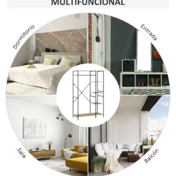 Perchero Milse Homcom 4 estantes + barra natural/negro 170,5x100x46 cm