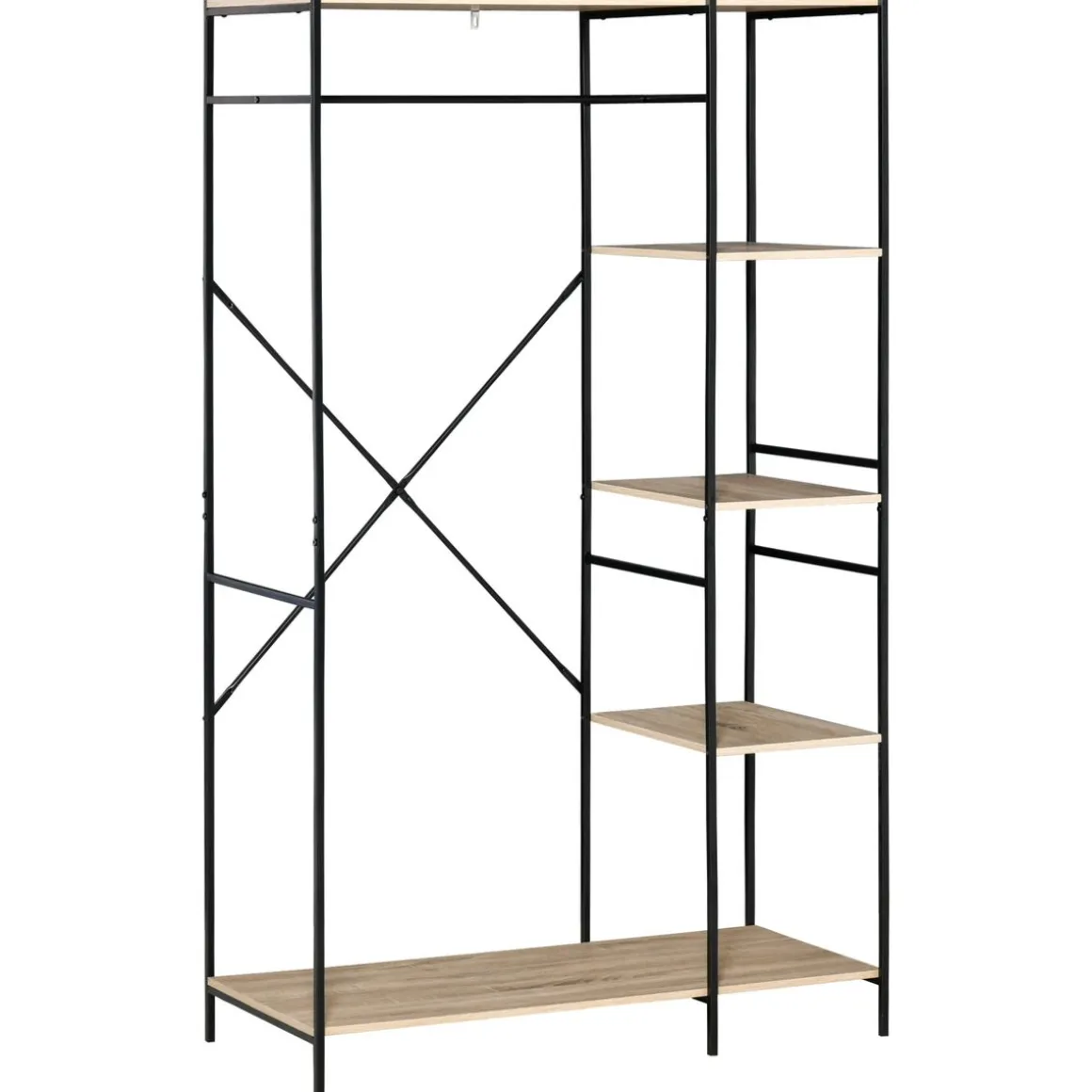 Perchero Milse Homcom 4 estantes + barra natural/negro 170,5x100x46 cm