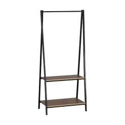 Perchero Montclair con barra y dos estantes negro/natural 151x64x40 cm