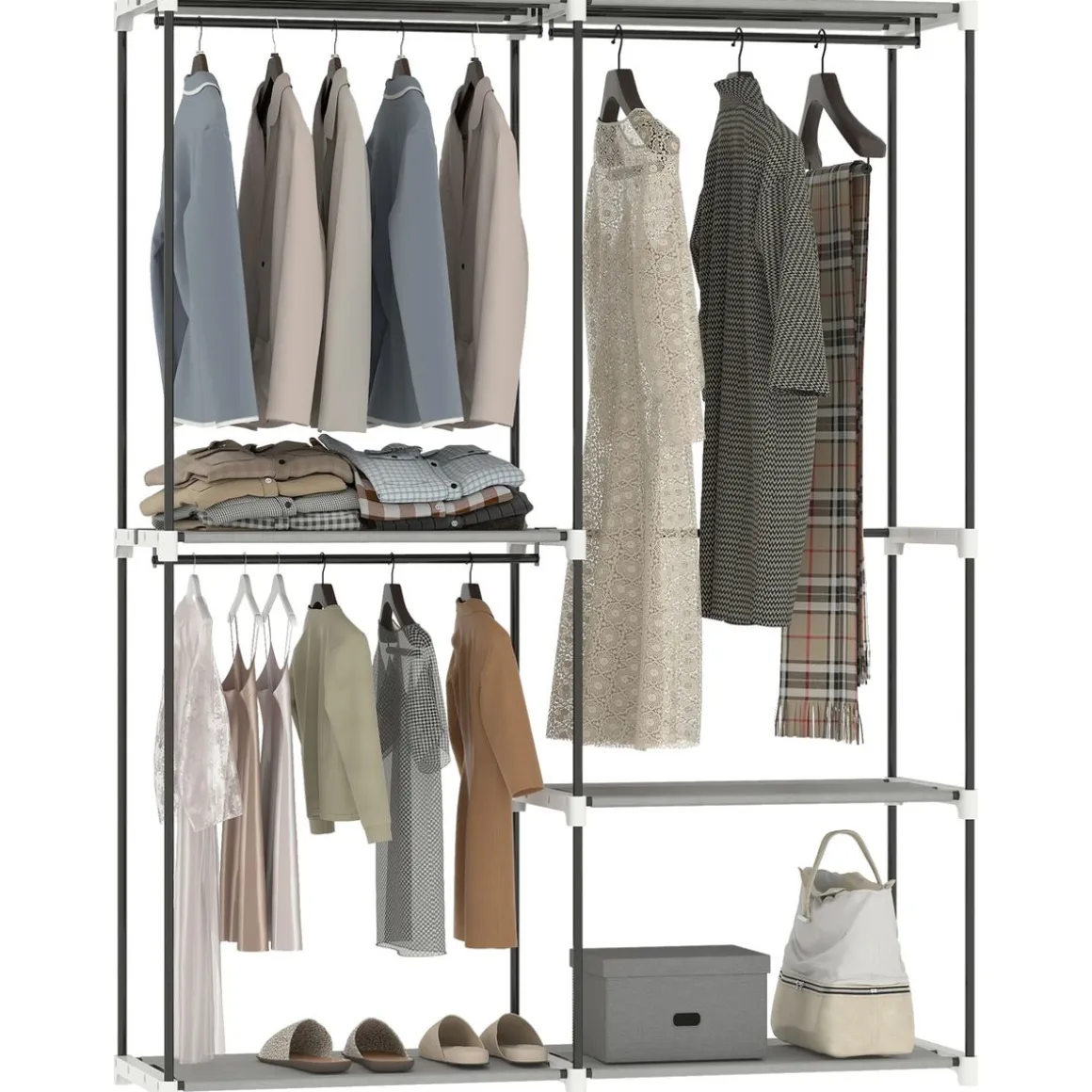 Perchero Yasmine Homcom 3 barras + 4 estantes 185x142x43 cm