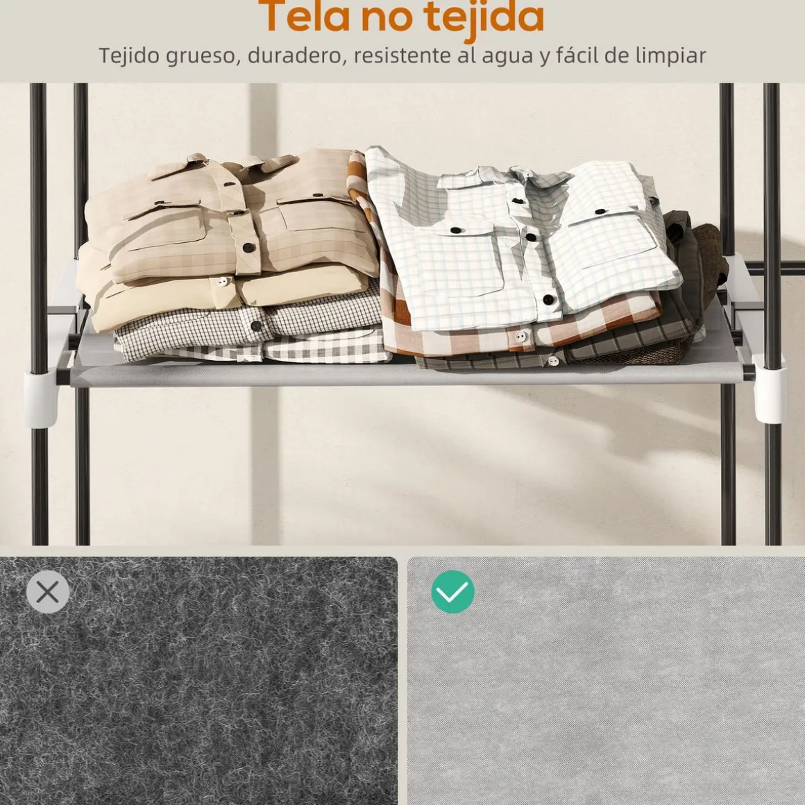 Perchero Yasmine Homcom 3 barras + 4 estantes 185x142x43 cm