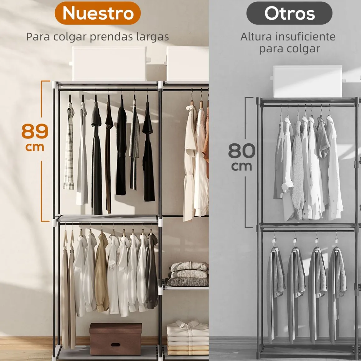 Perchero Yasmine Homcom 3 barras + 4 estantes 185x142x43 cm