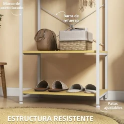 Perchero zapatero Batel 2 estantes + riel blanco/natural 167,5x60x40 cm