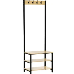 Perchero zapatero Filo Homcom 3 niveles + 4 ganchos negro/natural 175x60x40 cm