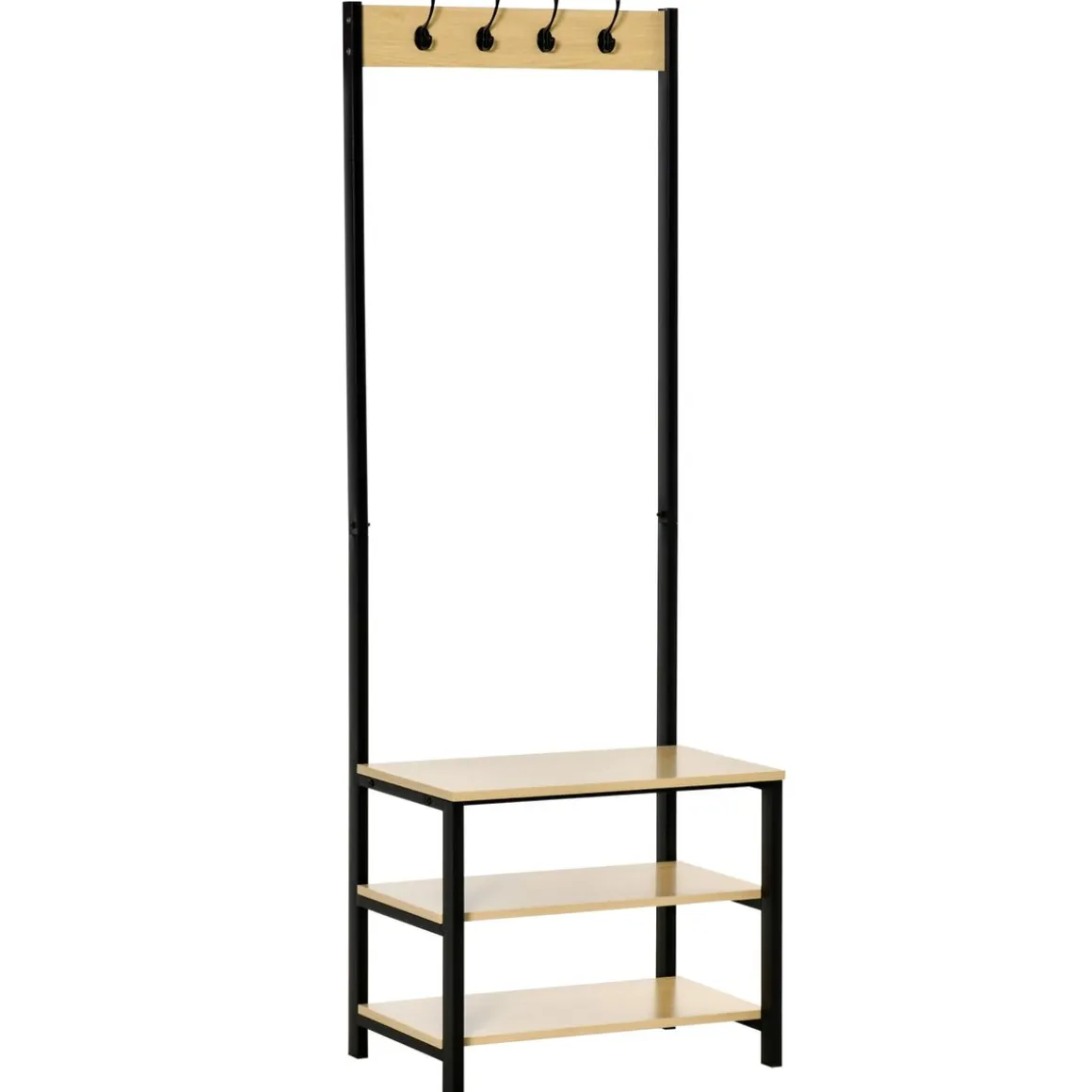 Perchero zapatero Filo Homcom 3 niveles + 4 ganchos negro/natural 175x60x40 cm