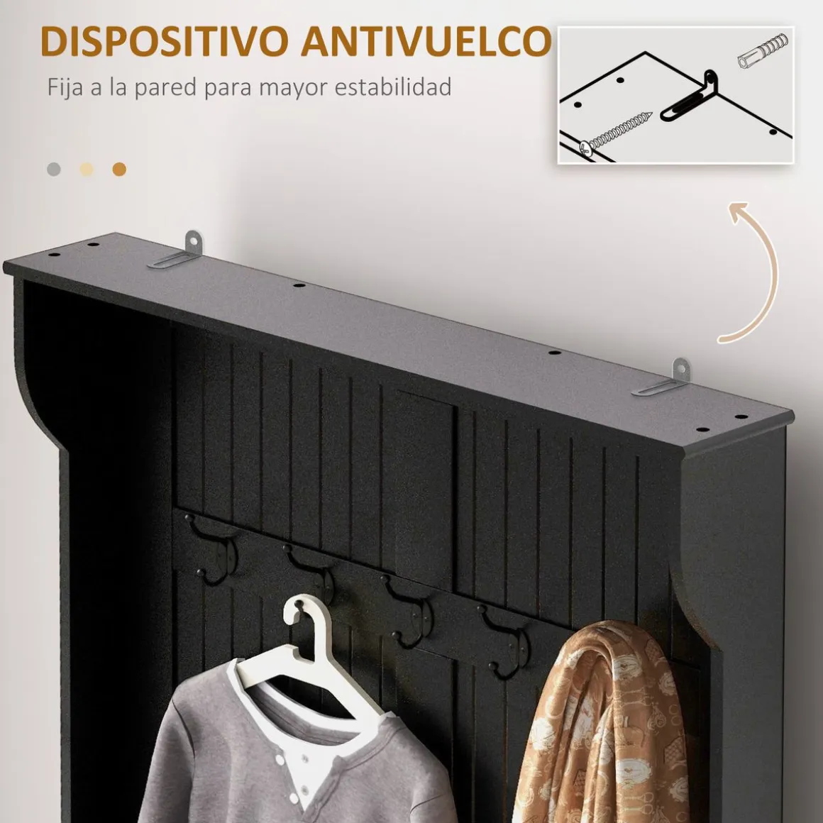 Perchero zapatero Ritual Homcom con banco y 5 ganchos negro 179,7x96x34 cm