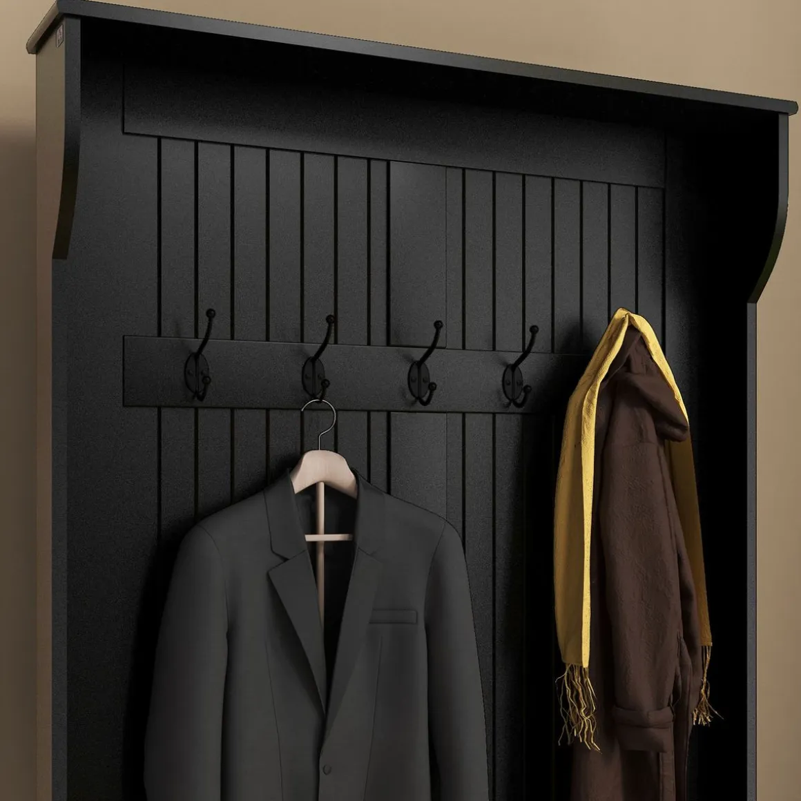 Perchero zapatero Ritual Homcom con banco y 5 ganchos negro 179,7x96x34 cm