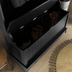 Perchero zapatero Ritual Homcom con banco y 5 ganchos negro 179,7x96x34 cm