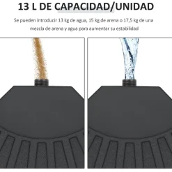 Peso para base de sombrilla Mika Outsunny 4 piezas rellenables negro