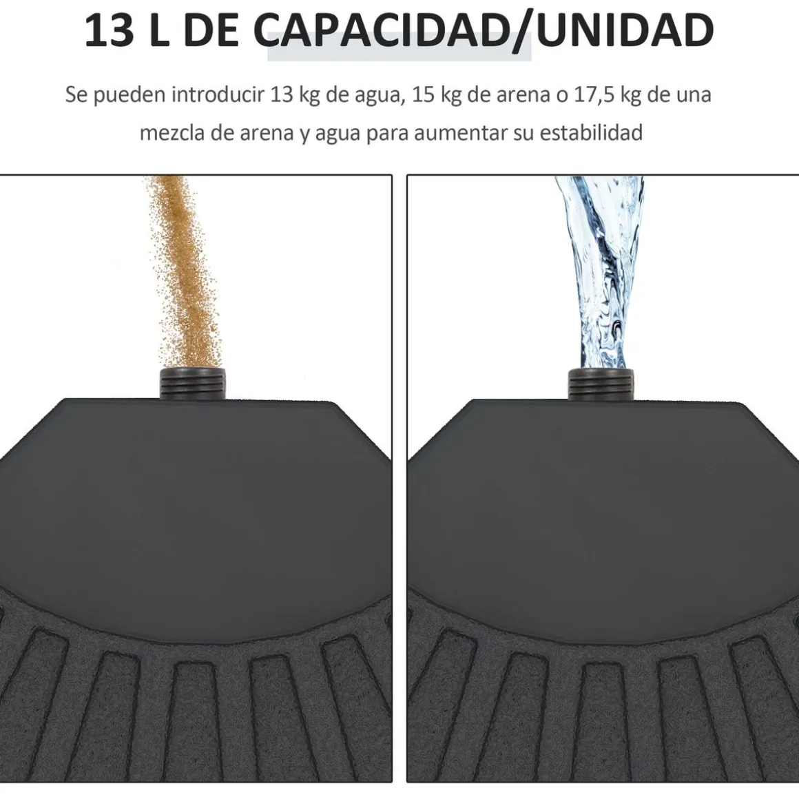 Peso para base de sombrilla Mika Outsunny 4 piezas rellenables negro