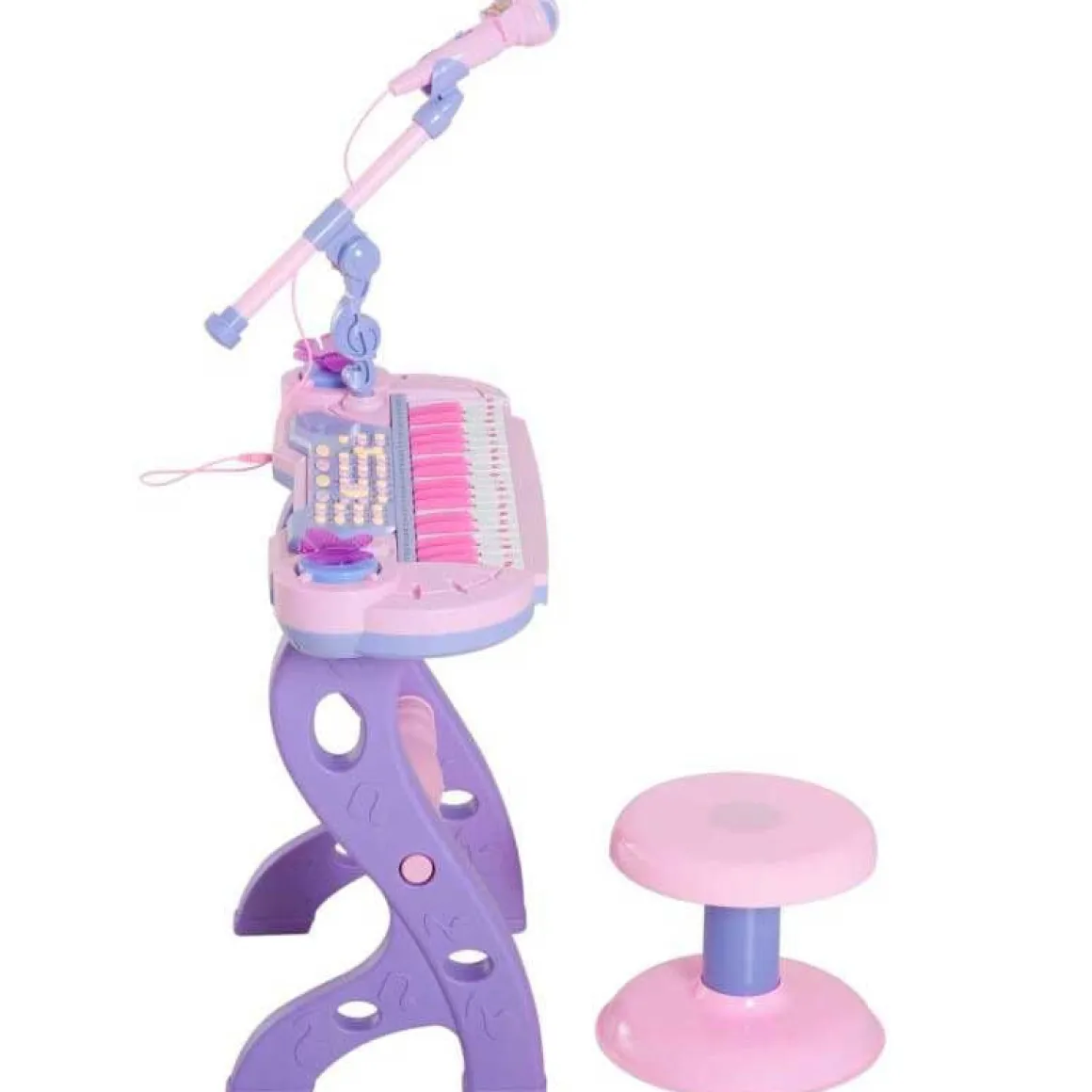 Piano con asiento Homcom con luz y sonido+micrófono +3A rosa/lila