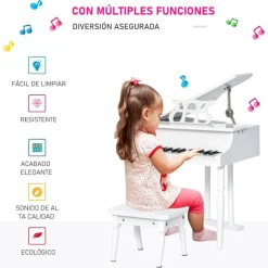 Piano de cola infantil Homcom electrónico 30 teclas blanco