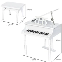 Piano de cola infantil Homcom electrónico 30 teclas blanco