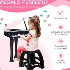 Piano infantil Classic Aiyaplay con micrófono + 22 canciones negro 60,4x37x30,5 cm