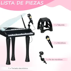 Piano infantil Classic Aiyaplay con micrófono + 22 canciones negro 60,4x37x30,5 cm