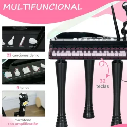 Piano infantil Classic Aiyaplay con micrófono + 22 canciones negro 60,4x37x30,5 cm