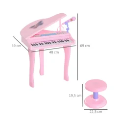 Piano infantil Homcom teclado + micrófono + taburete USB/MP3 rosa 69x48x39 cm