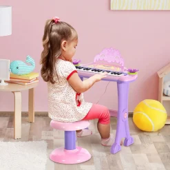 Piano infantil Star Homcom asiento + micrófono rosa 55x45x21 cm