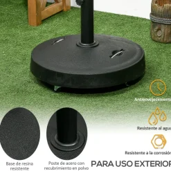 Pie de sombrilla Outsunny con ruedas y asa retractil Ø53x41 cm