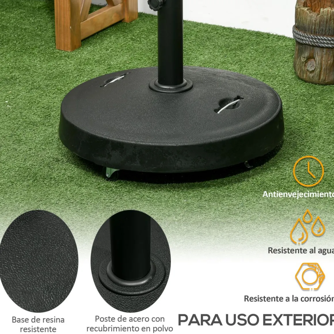 Pie de sombrilla Outsunny con ruedas y asa retractil Ø53x41 cm