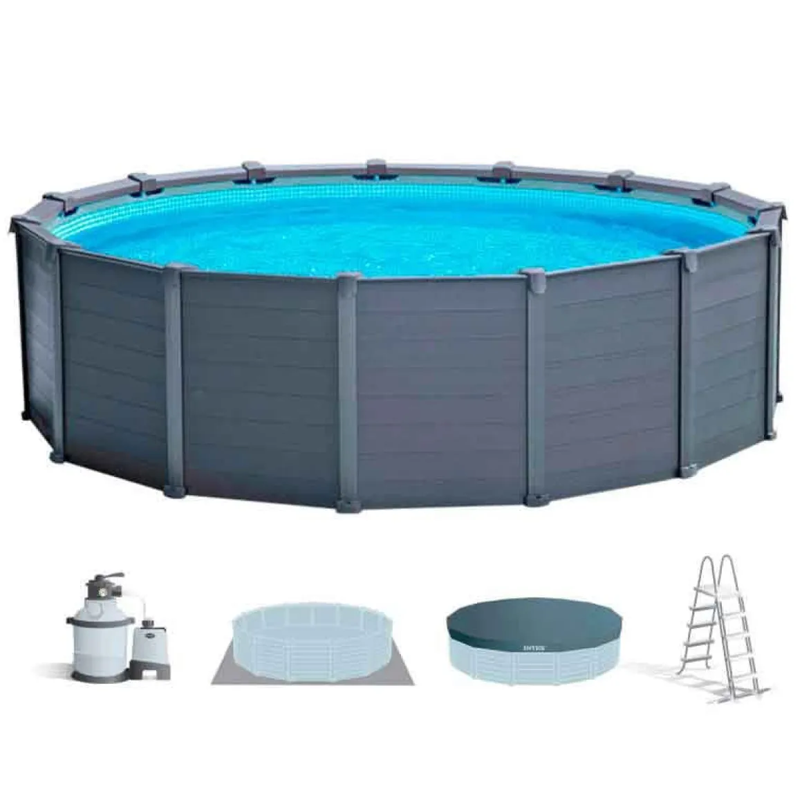 Piscina desmontable Graphite Grey Panel Intex 16805L con depuradora+accesorios gris Ø478x124 cm