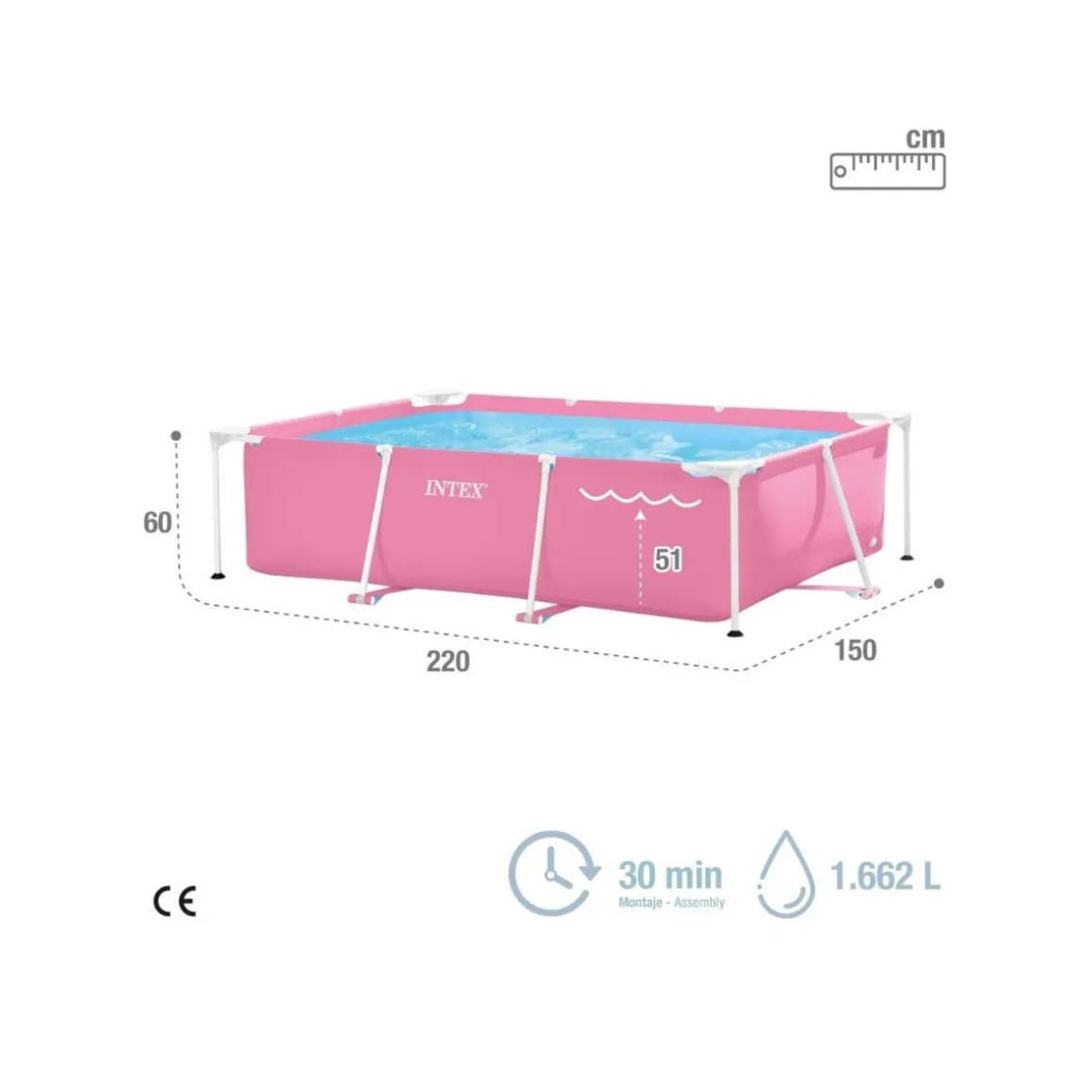 Piscina desmontable Intex Small Frame Familiar 1662L rosa 60x220x150 cm