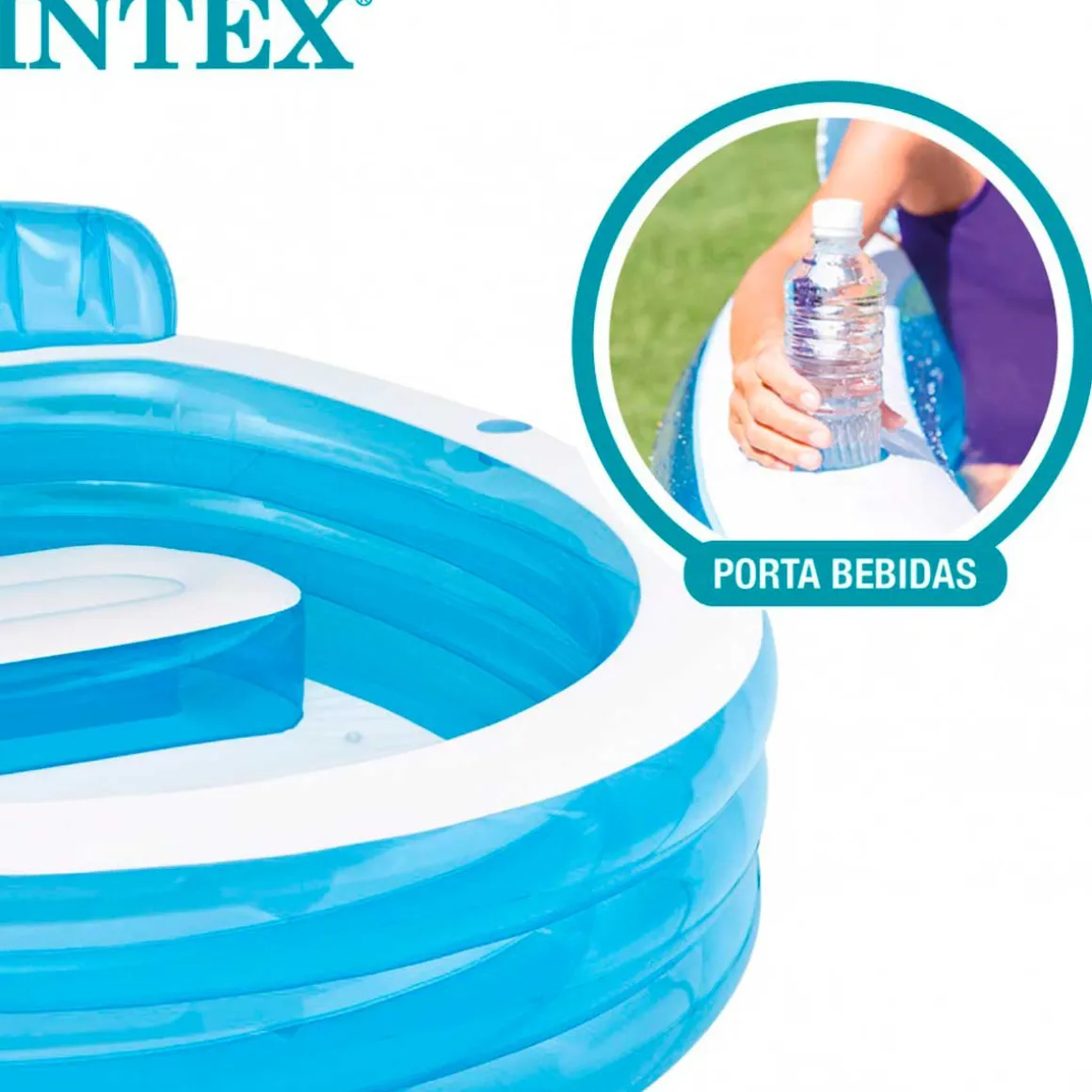 Piscina hinchable Intex con sillón redonda 590L +3A blanco/azul 135x191x229 cm