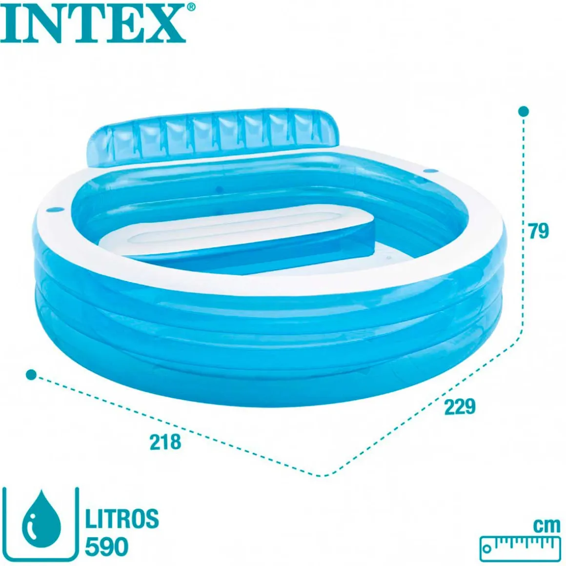 Piscina hinchable Intex con sillón redonda 590L +3A blanco/azul 135x191x229 cm